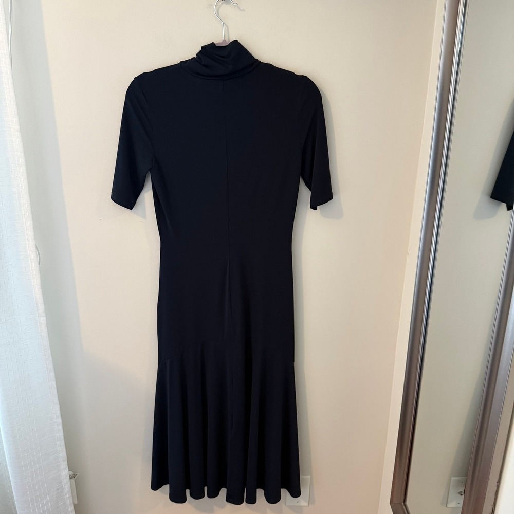 Max Mara Leisure Navy Blue Turtleneck Jersey Midi Dress Elbow Sleeve Small